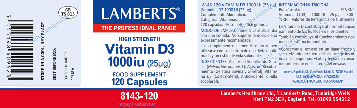 Vitamina D como D3, colecalciferol 1000 UI (25 mcg) 120 cápsulas — imagen 2