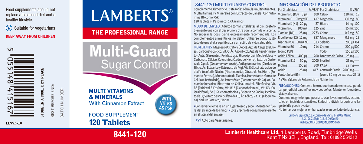 Multi-Guard Sugar Control. Un Multivitamínico con 24 nutrientes clave más Canela. Sin Vitamina A. — imagen 2