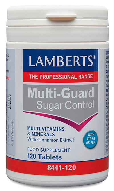 Multi-Guard Sugar Control. Un Multivitamínico con 24 nutrientes clave más Canela. Sin Vitamina A.