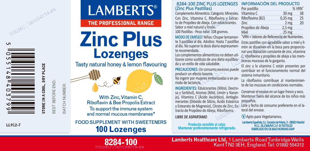 Zinc Plus con Vitamina C, Propóleo de abejas, Riboflavina y Miel — imagen 2