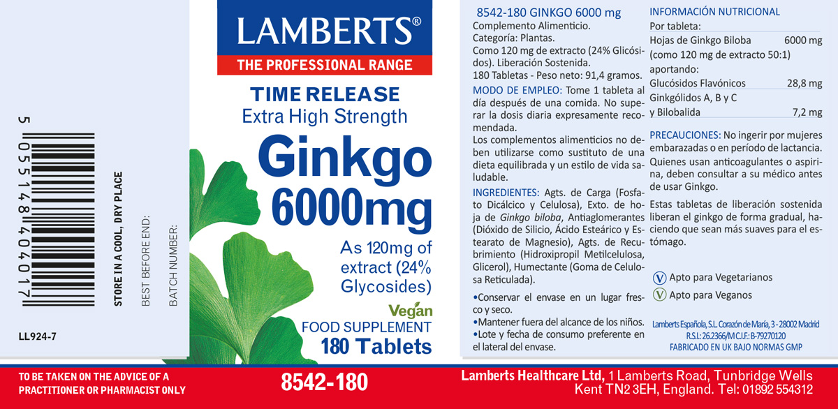 Ginkgo Biloba 6000 mg 180 tabletas — imagen 2