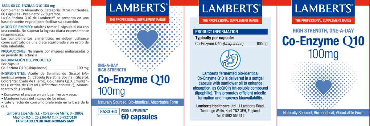 Co-Enzima Q10 100 mg, Ubiquinona, con 60 cápsulas — imagen 2
