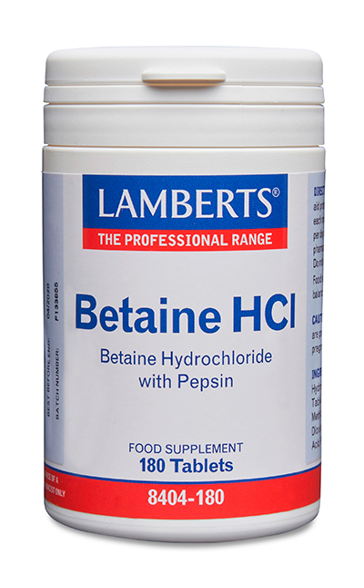 Betaína HCI 324 mg y Pepsina 5 mg en tabletas