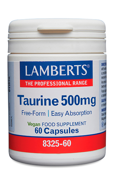 Taurina 500 mg. Forma libre. Aminoácido no esencial
