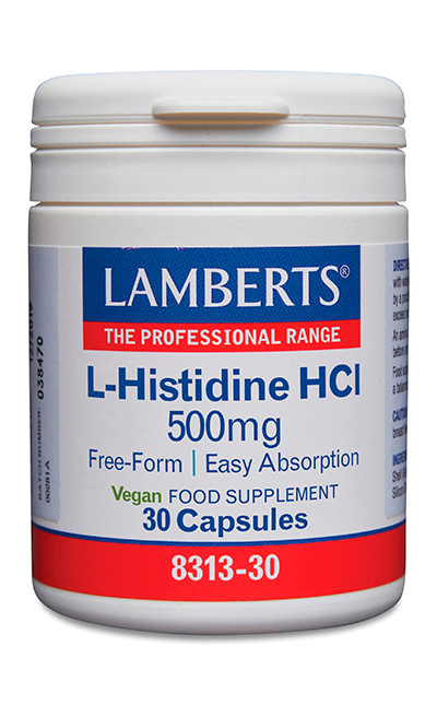 L-Histidina HCI 500 mg. En forma libre. Aminoácido no esencial