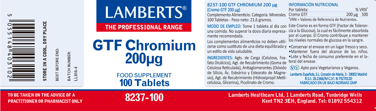 Cromo GTF 200 mcg como Picolinato. Una al Día — imagen 2