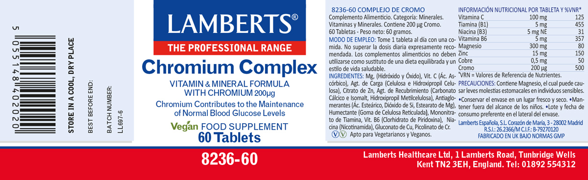 Complejo de Cromo GTF con Vitaminas B y C, Magnesio, Cobre y Zinc — imagen 2