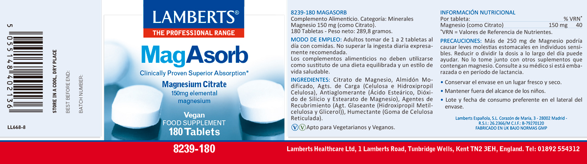 MagAsorb. Citrato de Magnesio 150 mg, más absorción 180 tabletas — imagen 2