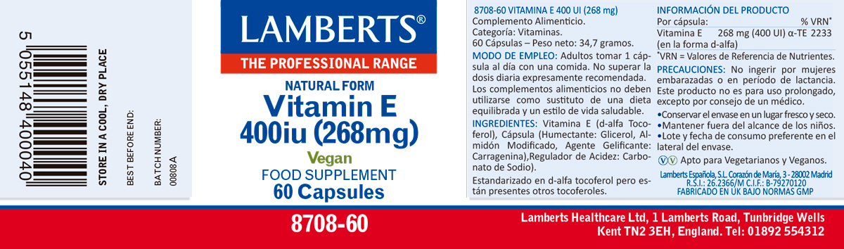 Vitamina E Natural 400 UI (268 mg) como d-alfa tocoferol — imagen 2