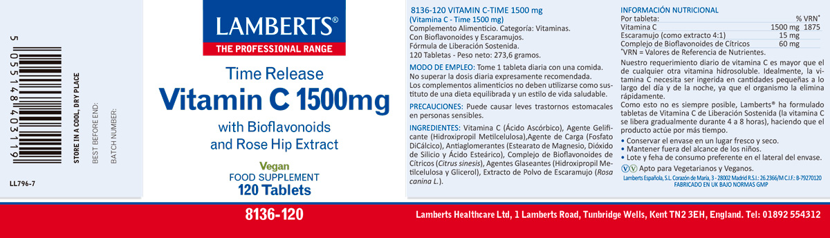 Vitamina C 1500 mg. Liberación Sostenida 120 tabletas — imagen 2
