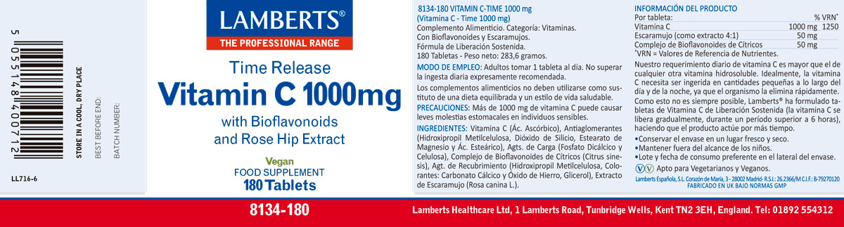 Vitamina C 1000 mg. Liberación Sostenida 180 tabletas — imagen 2