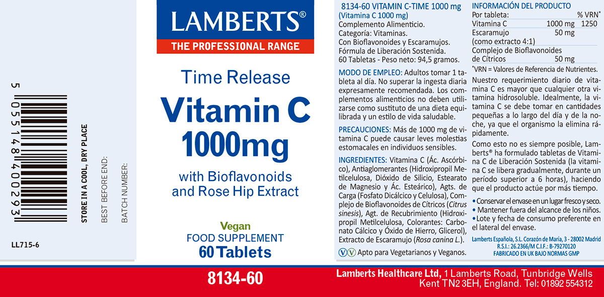 Vitamina C 1000 mg. Liberación Sostenida 60 tabletas — imagen 2