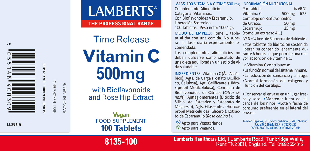 Vitamina C 500 mg. Liberación Sostenida 100 tabletas — imagen 2