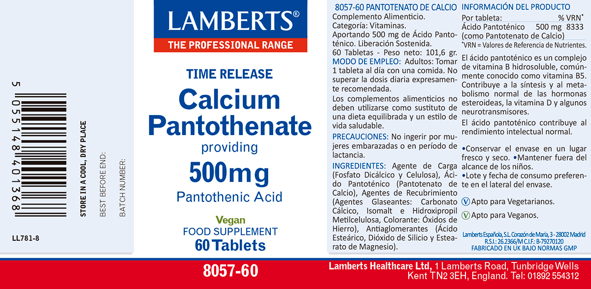 Ácido Pantoténico o Vitamina B5 como Pantotenato de Calcio 500 mg — imagen 2