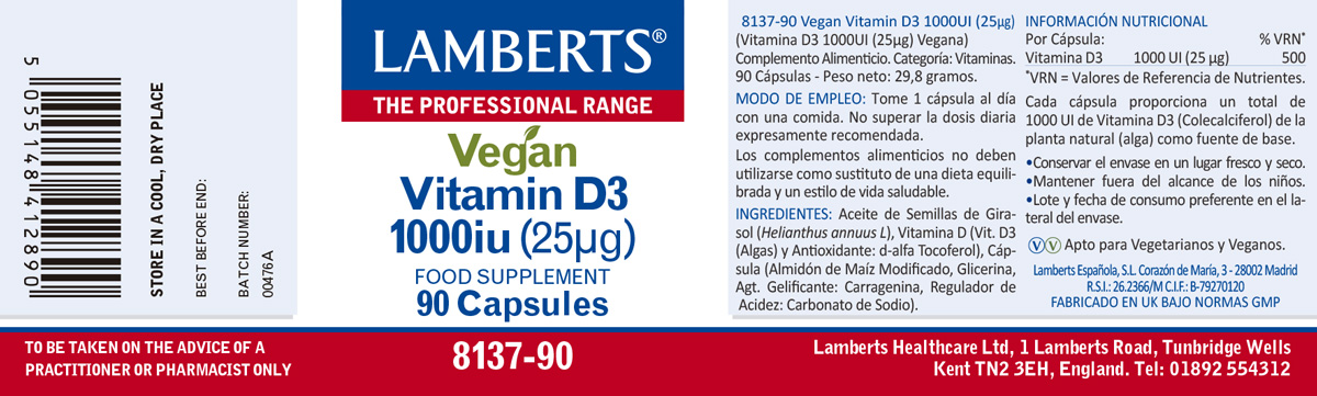 Vitamina D3 Vegana 1000 UI (25 µg) como colecalciferol — imagen 2