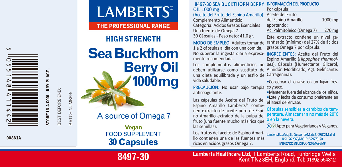 Aceite del fruto de Espino Amarillo 1000 mg (270 mg de Omega 7)- Una al Día. — imagen 2